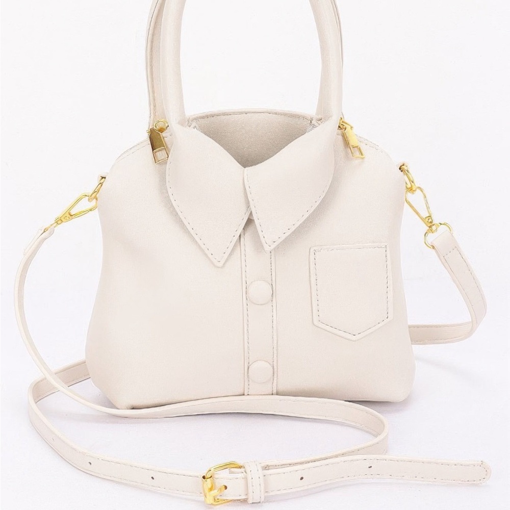 Faux Leather Shirt Style Top Handle Bag